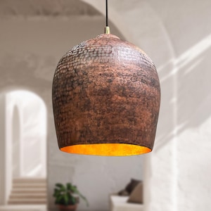 Handmade Copper Pendant Light, Hammered Dome Ceiling Light, Hammered Kitchen Island Ceiling Light Fixture