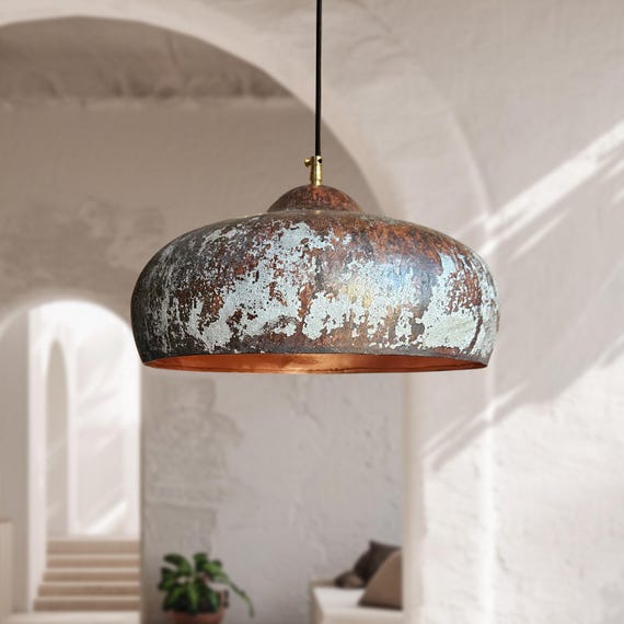 たぬです。T1116 レトロ オレンジ ドーム型吊り下げランプ Vintage Copper Pendant Light, Oxidized Dome Ceiling Light