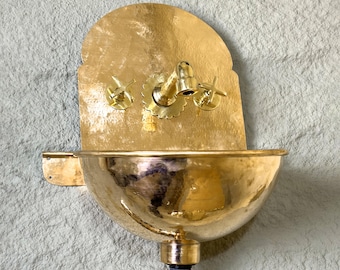 Hammered Brass Wall Mount Bathroom Sink with Mixer Faucet