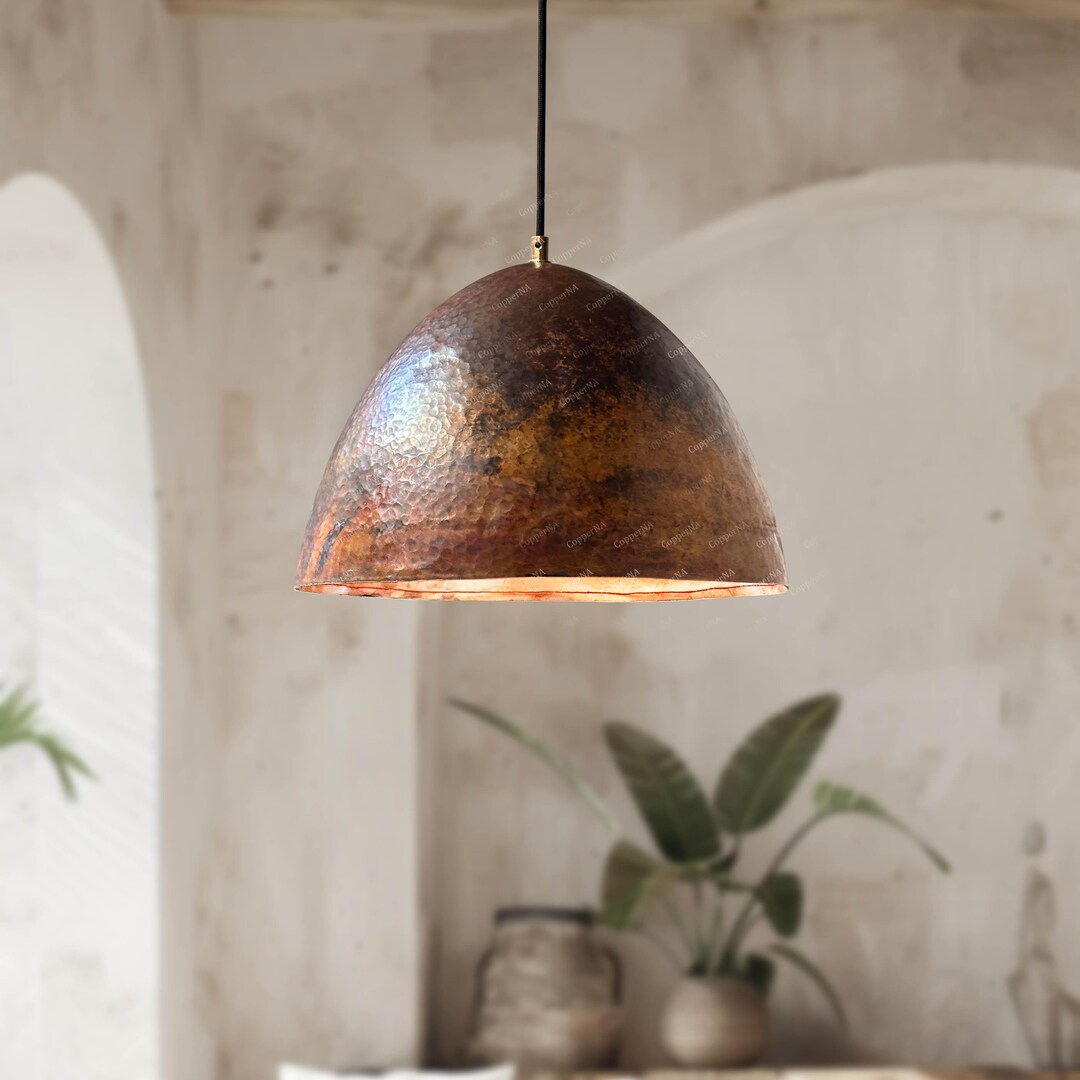 Rustic Copper Pendant Light, Vintage Kitchen Island Lighting, Handmade ...