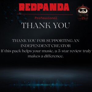 May include: A digital graphic with the text "REDPANDA" in red, "Professional" in white, and "THANK YOU" in white. The graphic also includes a panda illustration wearing sunglasses and a hat. The background is dark with a sound wave graphic.
