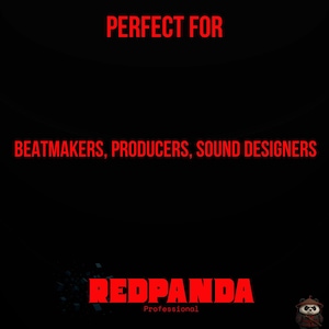 May include: Black background with red text that reads "PERFECT FOR BEATMAKERS, PRODUCERS, SOUND DESIGNERS." The word "REDPANDA" is also in red, with "Professional" below it. A cartoon panda is in the bottom right corner.