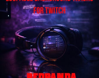May include: Dark headphones with a screen displaying a user interface, set against a blurred background with the text "LOOPABLE BACKGROUND TRACKS FOR TWITCH". The word "REDPANDA" is displayed in red, with "Professional" below it.
