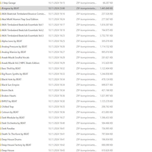 May include: A screenshot of a file directory with various audio files, including titles like "2 Step Garage" and "&AElig;nigma by BEAT." The files are listed with dates, times, and file sizes, indicating they are likely music production assets.