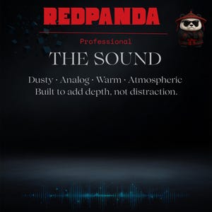 May include: A black graphic with the word "REDPANDA" in red at the top. Below, the text "Professional" and "THE SOUND" are displayed in white. The description includes "Dusty, Analog, Warm, Atmospheric" and "Built to add depth, not distraction."