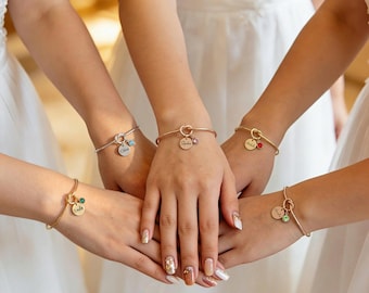 Pulsera personalizada con nudo, inicial y piedra de nacimiento, regalo para pedirle a la dama de honor que sea su dama de honor, para celebrar la unión, pulsera para dama de honor, regalo para la dama de honor