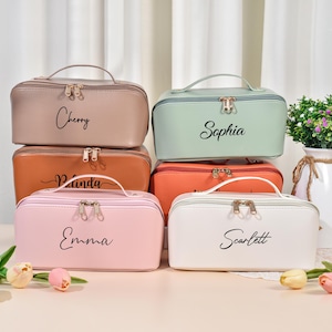 Leder Make-up Tasche, Kosmetiktasche mit großer Kapazität, Weihnachtsgeschenk Frauen, Brautjungfer Geschenke, Make-up Veranstalter, Brautdusche Geschenk