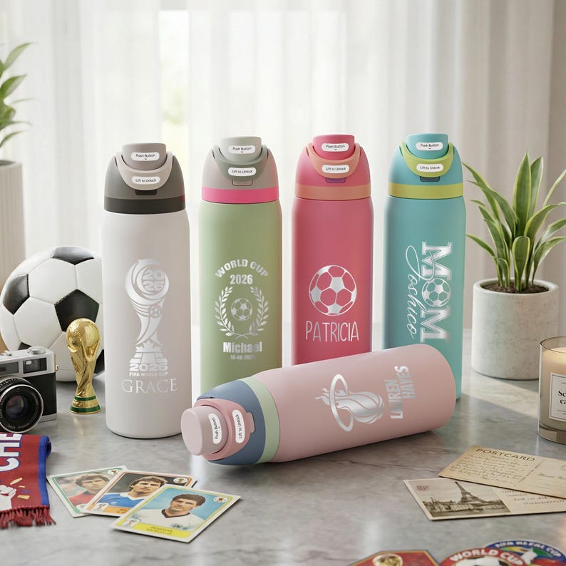 Personalized Soccer Fan Water Bottle, World Cup Gift, Custom Name ...