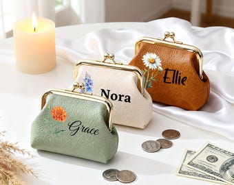 Personalized Vintage Mini Coin Purse, Custom Floral Kiss Lock Pouch, Name Wallet, Wedding Gift, Bridesmaid Gift, Mother's Day Gift