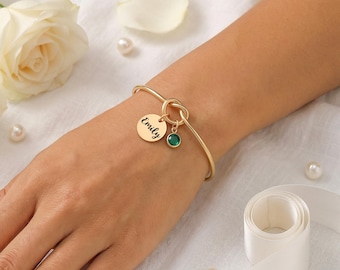 Pulsera personalizada con nudo, nombre y piedra de nacimiento, regalo para pedirle a la dama de honor que sea su novia, regalo para la boda, regalo de cumpleaños para la hermana, regalo para la dama de honor.