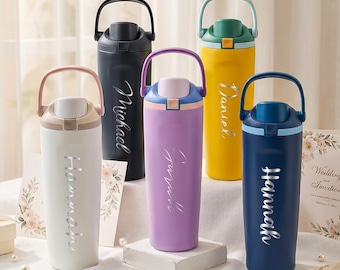 Botellas de agua de acero inoxidable personalizadas grabadas, vaso personalizado para damas de honor, regalo para la fiesta nupcial, recuerdo de boda, logotipo para botella de agua