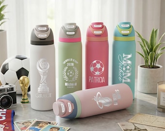 Botella de fútbol personalizada para equipos, regalo para jugadores, entrenadores y compañeros de equipo.