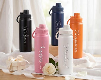 Vaso deportivo personalizado grabado, botella de agua de acero inoxidable personalizada, regalos para damas de honor, propuesta para damas de honor, regalo para amantes del deporte