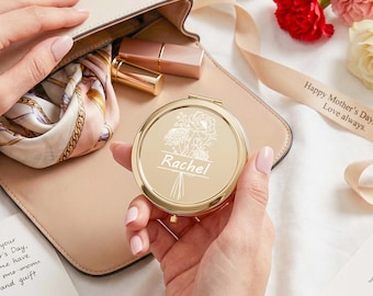 Espejo de maquillaje de bolsillo grabado para damas de honor, regalo para despedida de soltera, espejo de maquillaje personalizado con nombre, regalos para proponerle ser dama de honor.