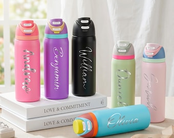 Botella de agua con pajita personalizada con nombre, vaso para damas de honor, regalo para la fiesta nupcial, botellas de agua al por mayor, regalo corporativo, logotipo para botella de agua