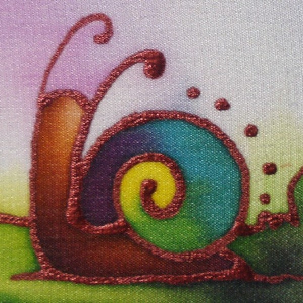 rainbow snail hand painted silk card