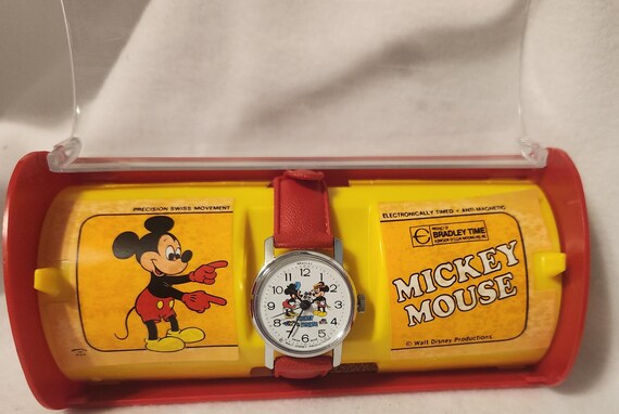 Mickey Mouse Wrist Watch by Bradley Time - Red, Yellow, Black Mickey Mouse Bradley Time Watch 6811 Vintage Red Black  main image 3