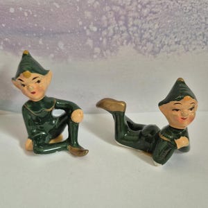 Set Of 2 Vintage Ceramic Pixie Elves