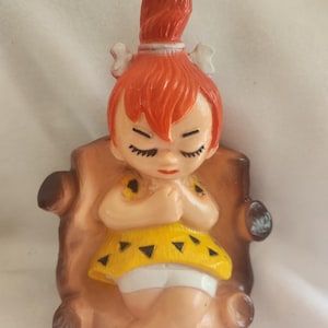VTG Pebbles Flintstone Coin Bank Vinyl Home Craft Hanna Barbera 1973