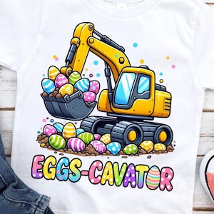 Eier-Cavator PNG, lustiges Ostern Bagger Design, Kinder Ostern Baggy Shirt (Digitaler Download)