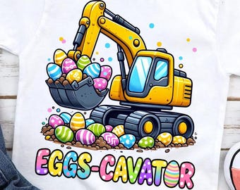 Eggs-Cavator PNG, Desenho divertido de escavadeira de Páscoa, Camiseta infantil de construção para a Páscoa (Download digital)