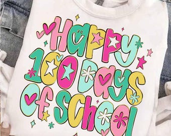 100 Days of School PNG, Colorful Shirt Design (Digital Download)