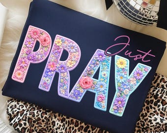 Pray Floral Letter PNG, Christian Faith Typography Design, Colorful Flower Text (Digital Download)