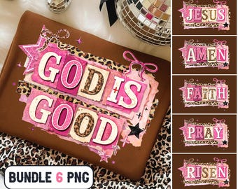 Pacote de imagens PNG cristãs "Deus é Bom", estampa para camiseta "Fé, Jesus, Ore, Ressuscitou"