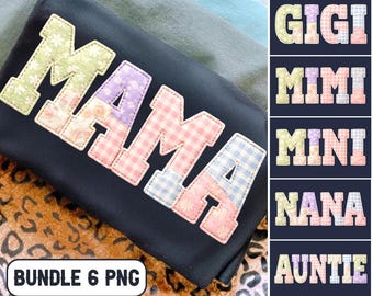 Pacote de PNGs Mama Patchwork, Gigi Mimi Nana Tia Apliques de Letras (Download Digital)
