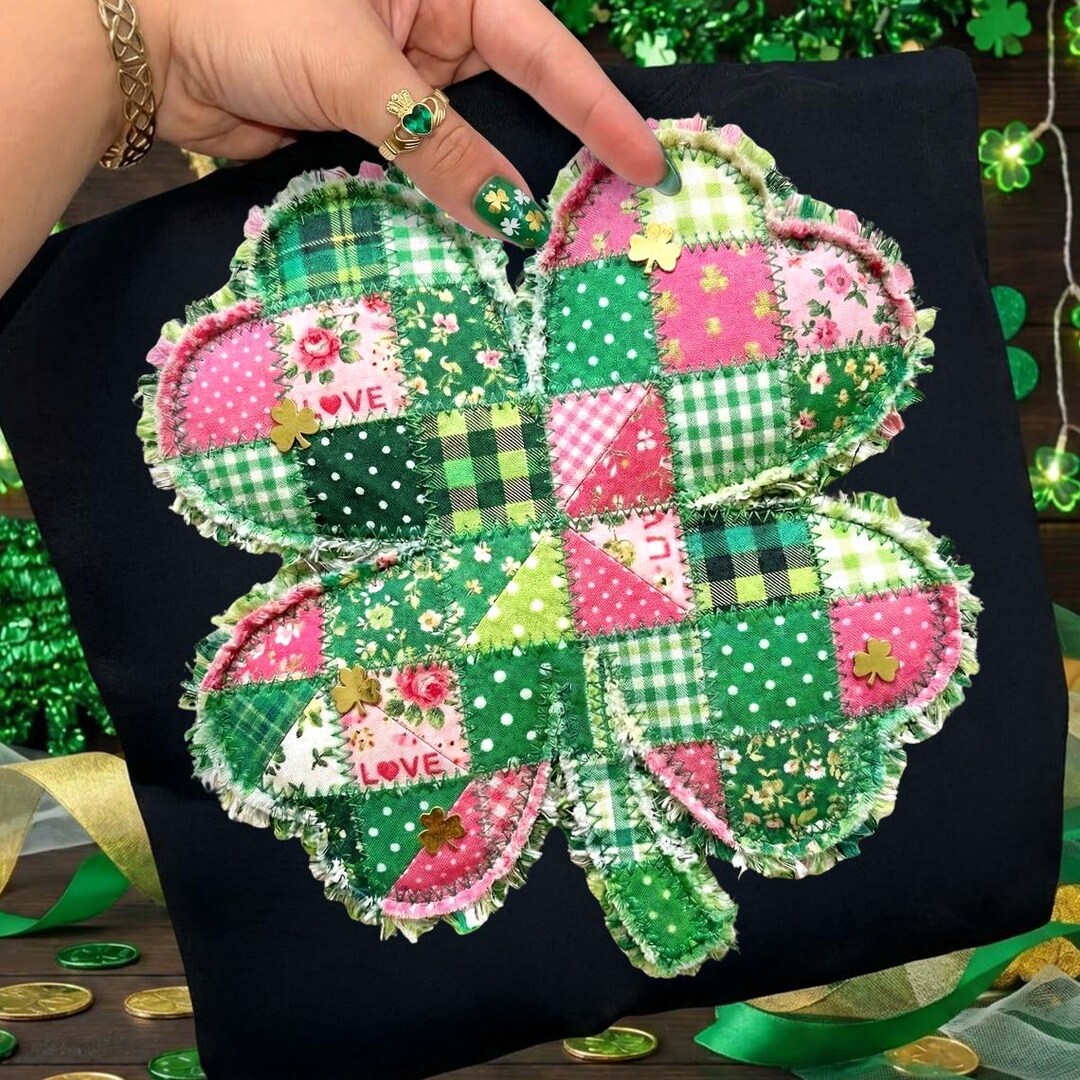 Patchwork Shamrock PNG, Green Pink Fabric Clover, St Patrick's Day ...