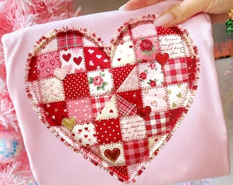 Patchwork Heart PNG, Valentine Quilt Style Heart (Digital Download)