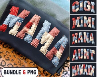 Pacote de PNGs com nomes de família patrióticos: Mamãe, Gigi, Mimi, Tia - Design para camisetas por sublimação (Download digital)