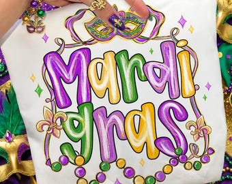 Mardi Gras PNG Design, Colorful Carnival Lettering, Fat Tuesday Digital Download, Shirt & Sublimation Graphic