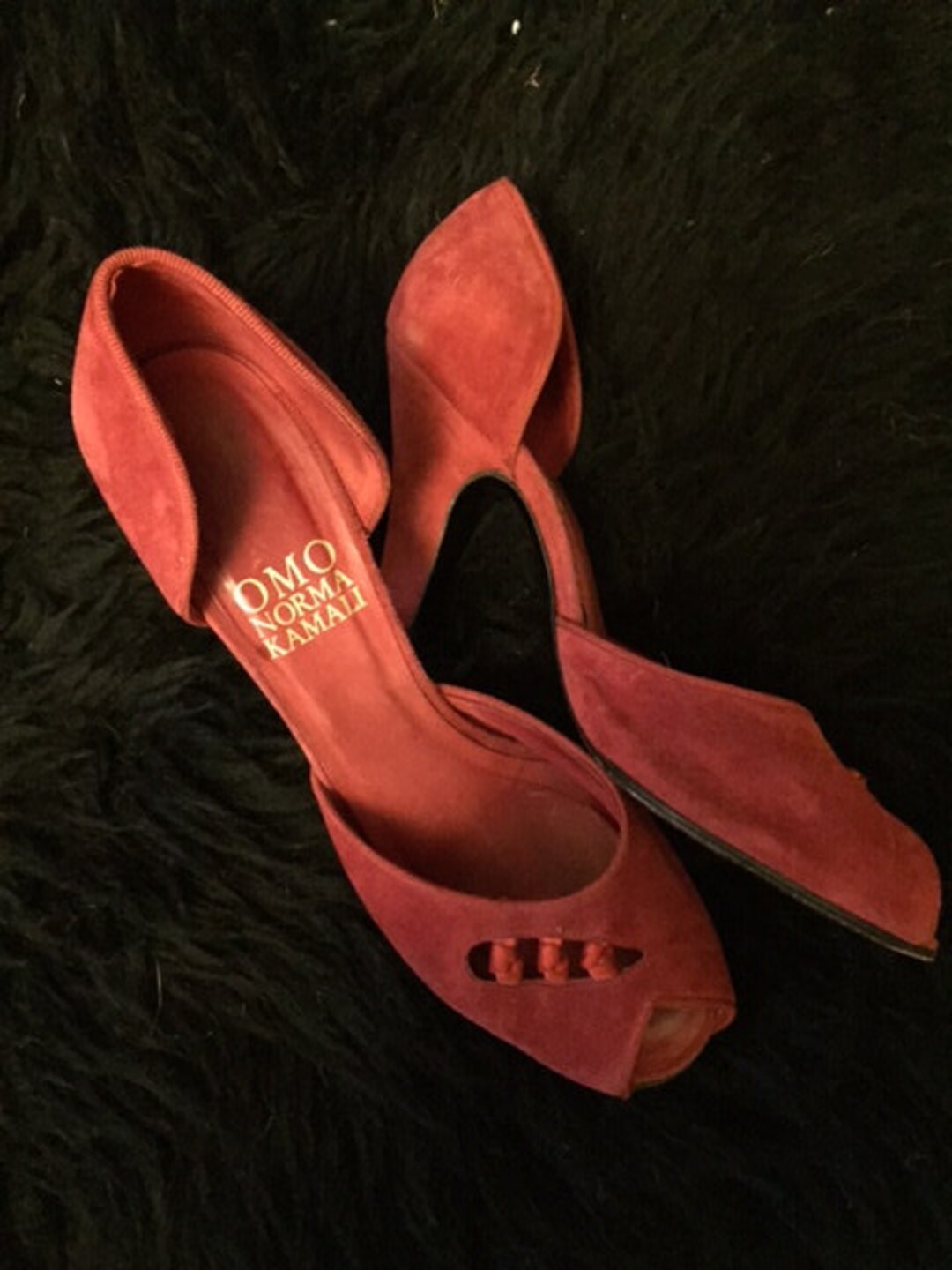 OMO Norma Kamali 1940s Style D'orsay Red Suede Heels 7B - Etsy