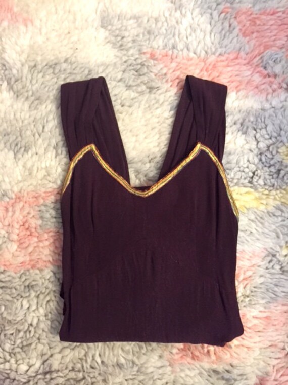 1940s Crepe Gown with Metallic Grosgrain Ribbon Trim … - Gem