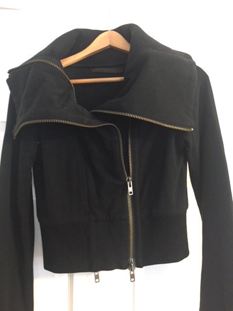 Little Black Moto Jacket With a Double Zip and High - Etsy
