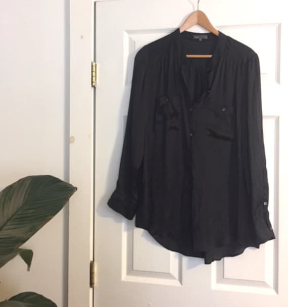 90s Minimalist Black Silky Button up