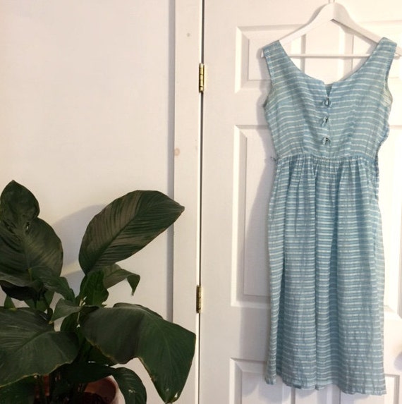 Vintage Sheer Blue and White 1950s Dress