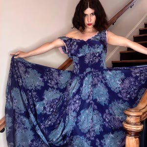 hollywood blue dress Stunning 1940s off Shoulder Tulle Ball Gown Ink Blue ~ Old Hollywood Evening Dress ~ Vintage Bridal Alternative ~ Complete Ensemble