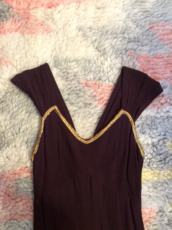 1940s Crepe Gown with Metallic Grosgrain Ribbon Trim … - Gem