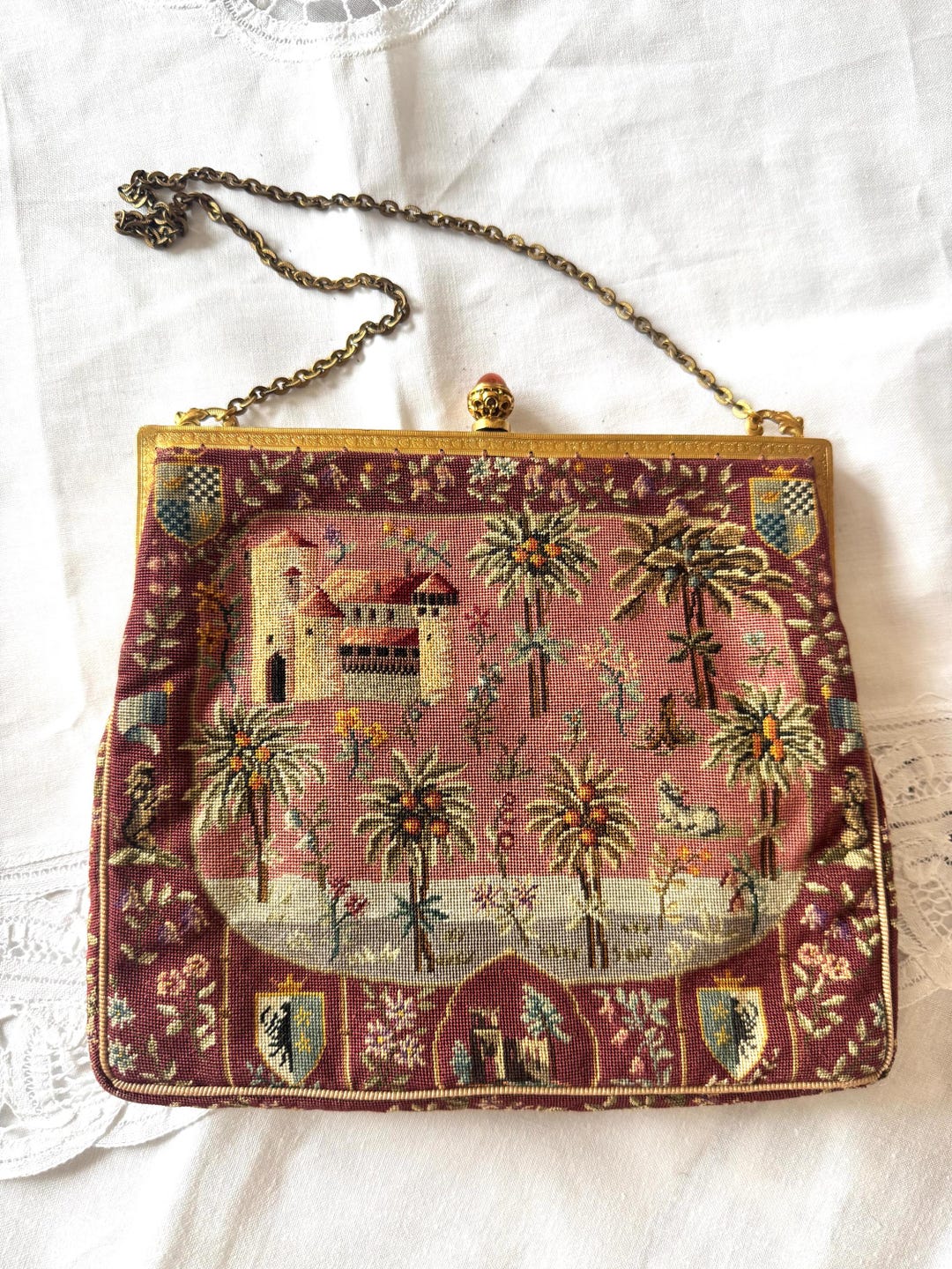 Antique French Petit Point Purse | Carnelian Clasp | Early 19th Century ...