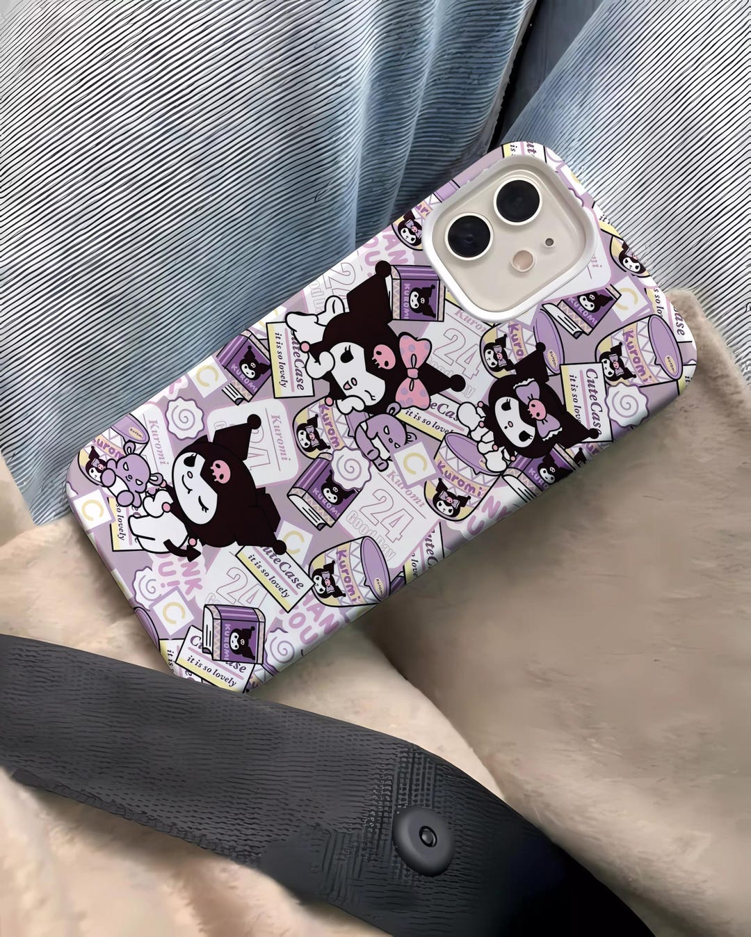 Purple Cute Kuromi Tough Phone Case, Lavender Cutecore iPhone Case ...