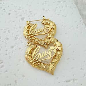Custom Name Hoop Earrings,Heart Bamboo Hoop Earrings,Gold Name Earrings,Personalized Earrings,Minimalist Hoops,Name Jewelry,Gifts For Her