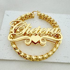 18K Gold Name Earrings,Twist Hoop Earrings,Personalized Earring,Big Hoop Earrings,Name Hoop Earrings,Name Jewelry,Large Nameplate Hoops Gift