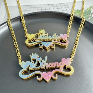 Dainty Minimalist Double Name Necklace,Bling Name Jewelry,Women Name Necklace,Double NamePlate,Gold Name Necklace,Personalized Gifts For Her