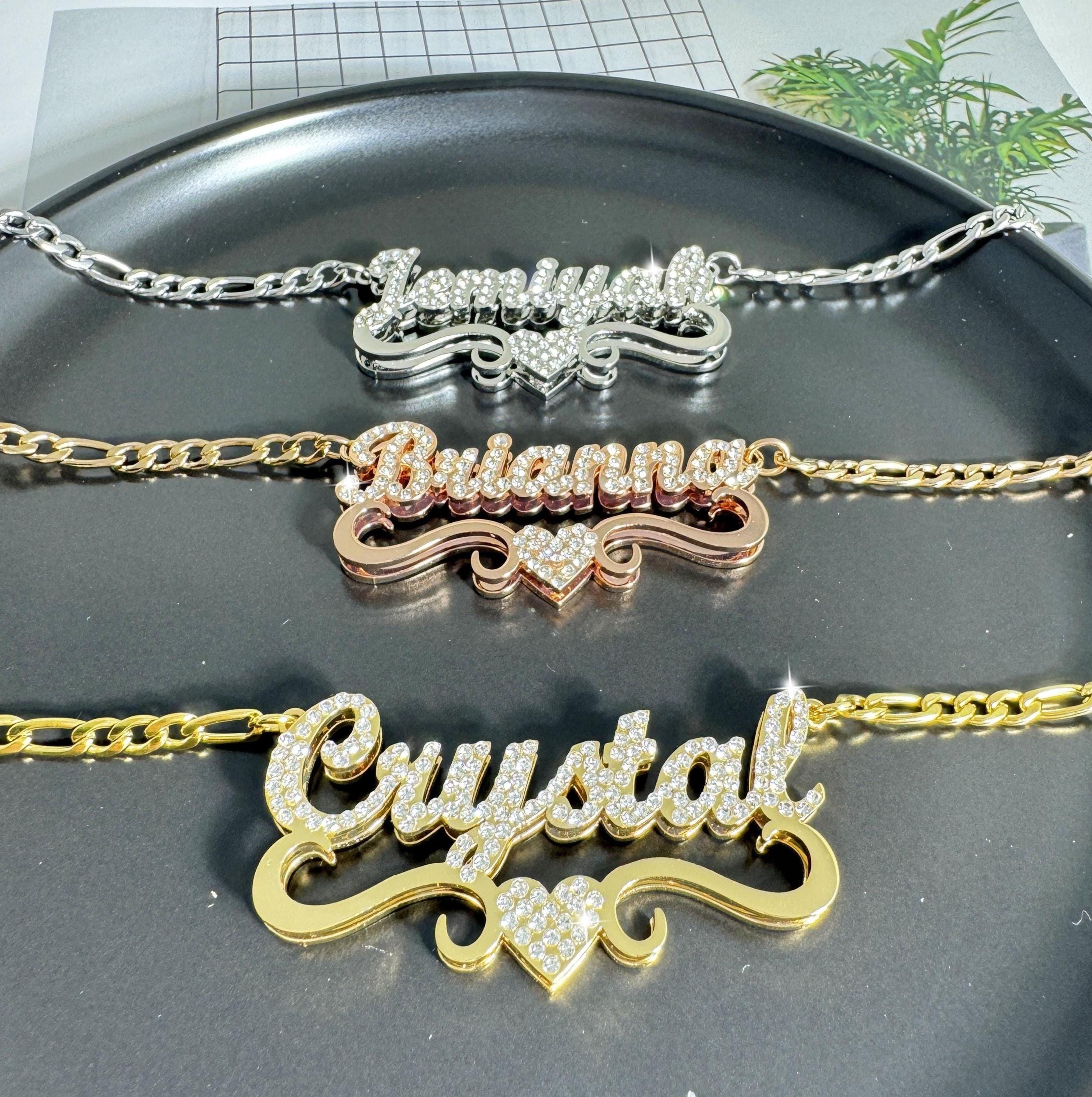 Custom Diamond Name Necklace: Dainty Bling Nameplate, Personalized Jewelry