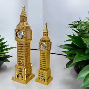 Gouden metalen Big Ben, Londense souvenir Big Ben met realtime klok. Britse Big Ben