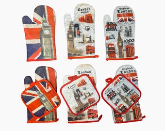 Ensemble de gants de cuisine et maniques London Souvenir