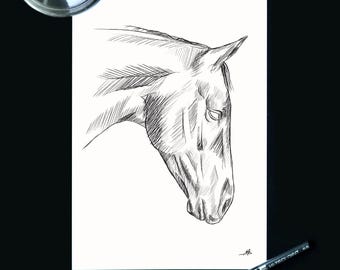 馬の肖像画 | 馬のデジタル描画 | 誕生日プレゼント、クリスマスプレゼント | ウォールアート | 家の装飾