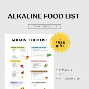 Alkaline Food List PDF | Acid Reflux Diet Chart | GERD Food List | Alkaline Grocery Guide | Low Acid Foods for Gut Health | Instant Download